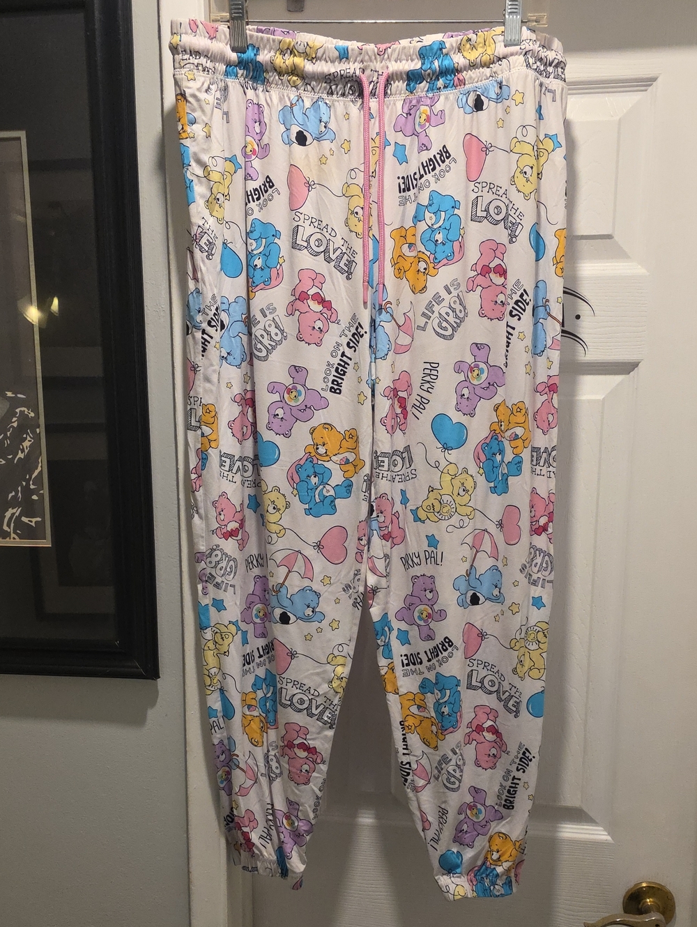 Care Bears White Pajama Pants with Multicolor Hearts & Bears Print